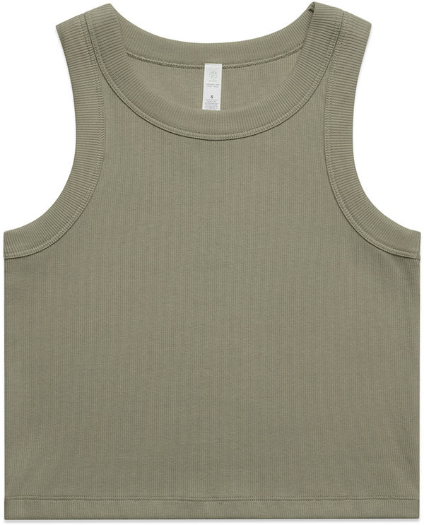 Am image of a Custom AS Colour Womens Organic Rib Crop Tank in Eucalyptus!