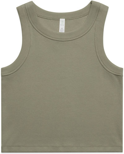 Am image of a Custom AS Colour Womens Organic Rib Crop Tank in Eucalyptus!