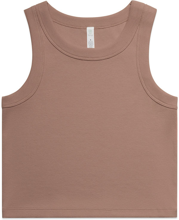 Am image of a Custom AS Colour Womens Organic Rib Crop Tank in Hazy Pink!