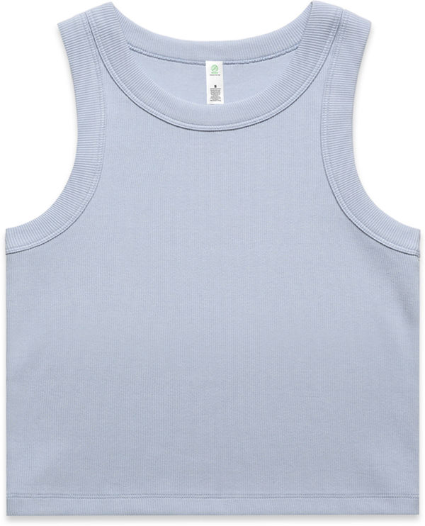Am image of a Custom AS Colour Womens Organic Rib Crop Tank in Powder!