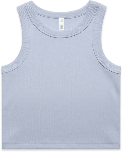 Am image of a Custom AS Colour Womens Organic Rib Crop Tank in Powder!