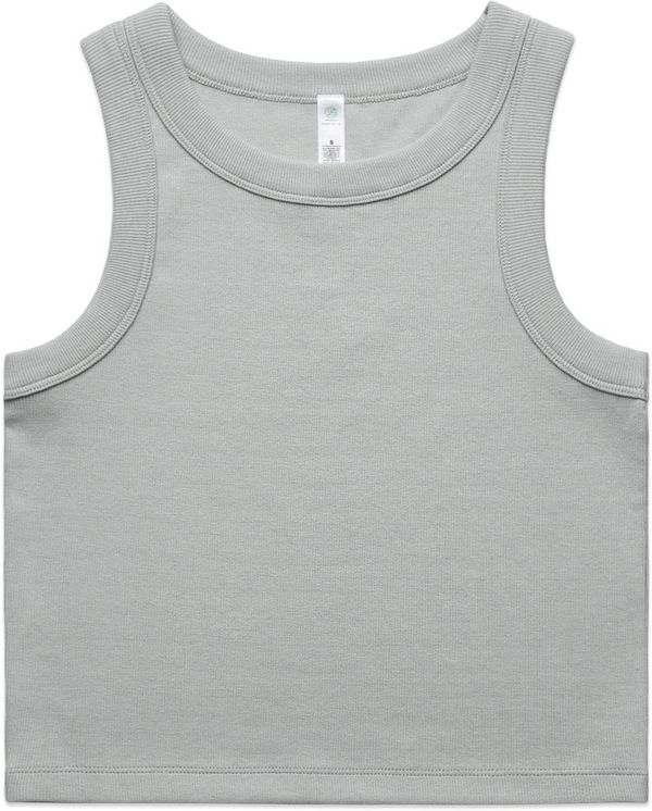 Am image of a Custom AS Colour Womens Organic Rib Crop Tank in Storm!