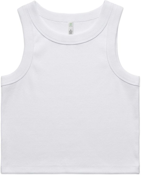 Am image of a Custom AS Colour Womens Organic Rib Crop Tank in White!