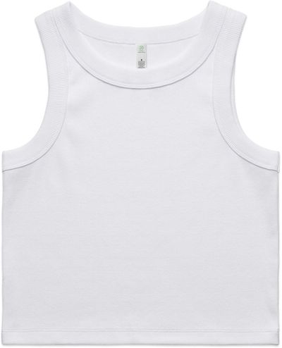 Am image of a Custom AS Colour Womens Organic Rib Crop Tank in White!