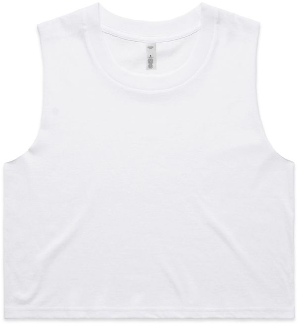 Am image of a Custom AS Colour Womens Crop Tank Top in White!