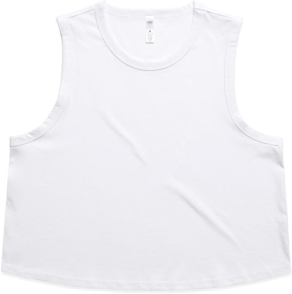 Am image of a Custom AS Colour Womens Martina Crop Tank in White!
