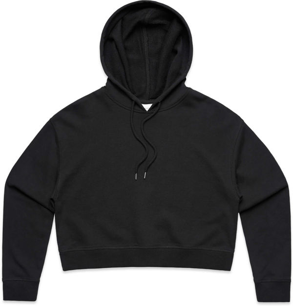 Am image of a Custom AS Colour Women's Crop Hood in Black!