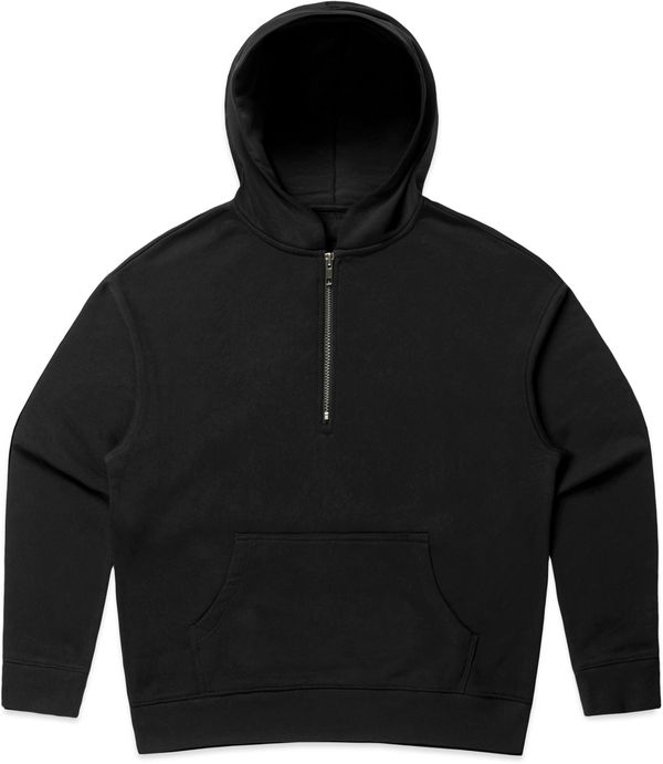 Am image of a Custom As Colour Womens Relax Half Zip Hood in Black!