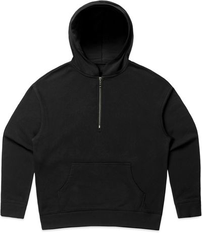 Am image of a Custom As Colour Womens Relax Half Zip Hood in Black!