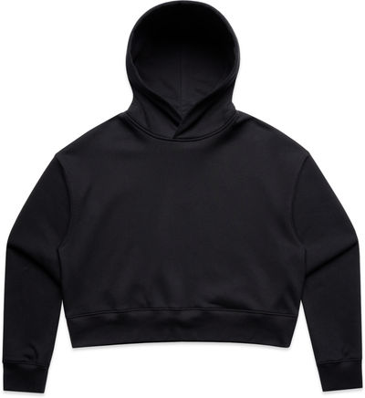 Am image of a Custom AS Colour Womens Relax Crop Hoodie in Black!