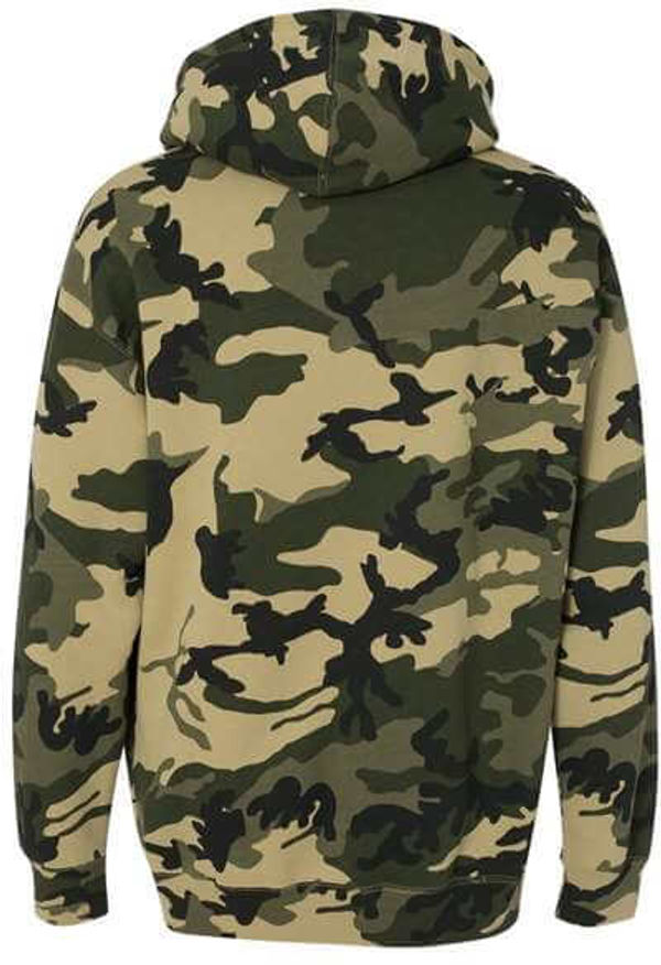 Am image of a Custom Independent Trading Co. Heavyweight Hooded Sweatshirt in Army Camo!