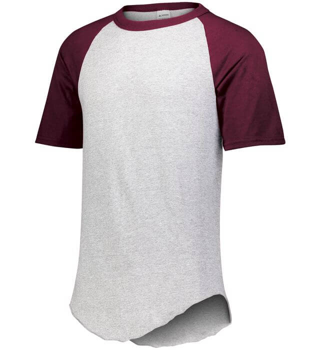 Augusta Baseball Short Sleeve Tee in Athletic Heather/Maroon