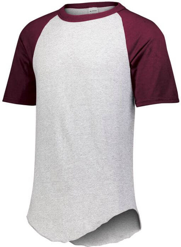 Am image of a Custom Augusta Baseball Short Sleeve Tee in Athletic Heather/Maroon!