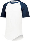 Am image of a Custom Augusta Baseball Short Sleeve Tee in White/Navy!