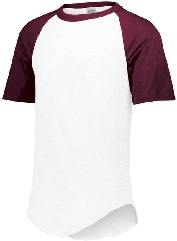 Am image of a Custom Augusta Baseball Short Sleeve Tee in White/Maroon!