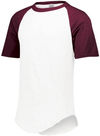 Am image of a Custom Augusta Baseball Short Sleeve Tee in White/Maroon!