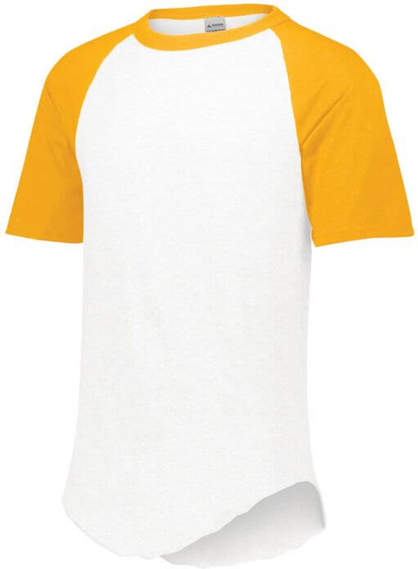 Am image of a Custom Augusta Baseball Short Sleeve Tee in White/Gold!