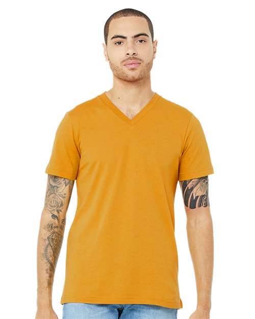 Bella and Canvas Jersey V Neck Tee in Mustard