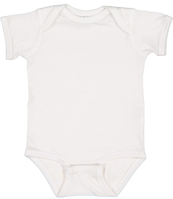 Am image of a Custom Rabbit Skins Infant Fine Jersey Bodysuit in White!