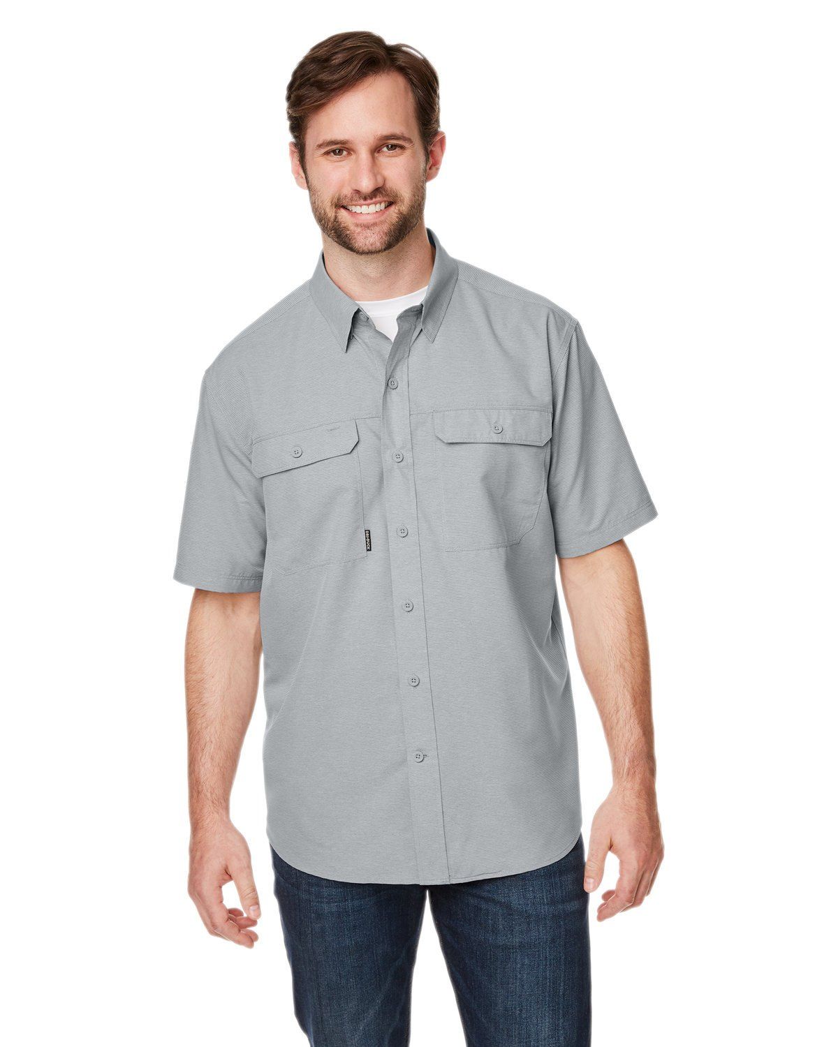 Dri Duck Men's Crosswood Dobby Short Sleeve Woven Shirt in GREY