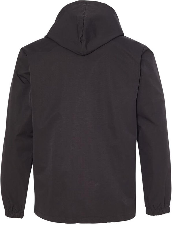 Am image of a Custom Independent Trading Co Hooded Water Resistant Windbreaker Jacket in Black!