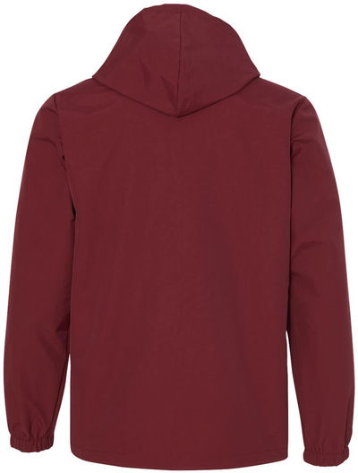 Am image of a Custom Independent Trading Co Hooded Water Resistant Windbreaker Jacket in Cardinal!