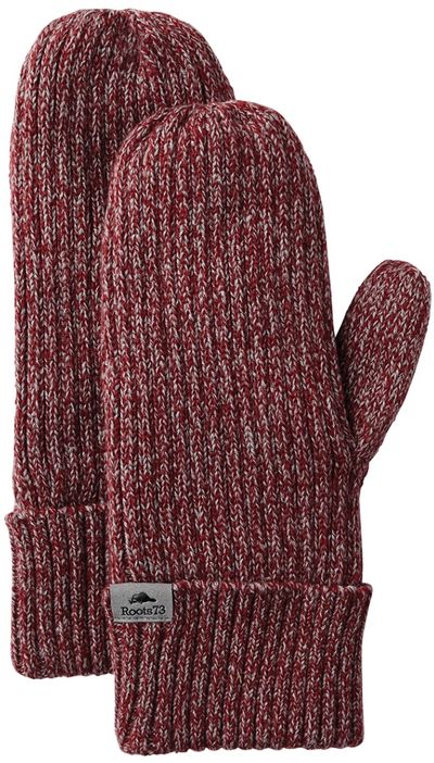 Am image of a Custom Roots73 Woodland Knit Mitts in Dark Red Heather!