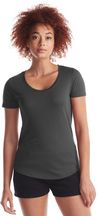Am image of a Custom Jerico Ladies Bamboo Relaxed Fit Scoop Bottom T Shirt in Charcoal!