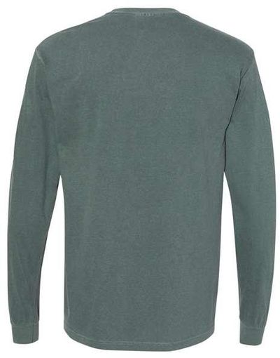 Am image of a Custom Comfort Colors Garment Dyed Heavyweight Long Sleeve T Shirt in Blue Spruce!