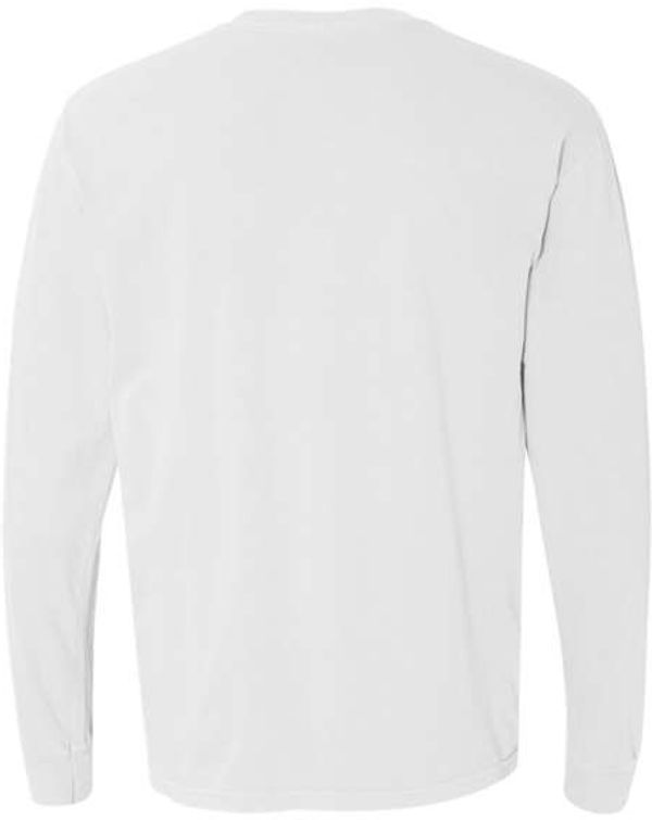 Am image of a Custom Comfort Colors Garment Dyed Heavyweight Long Sleeve T Shirt in White!