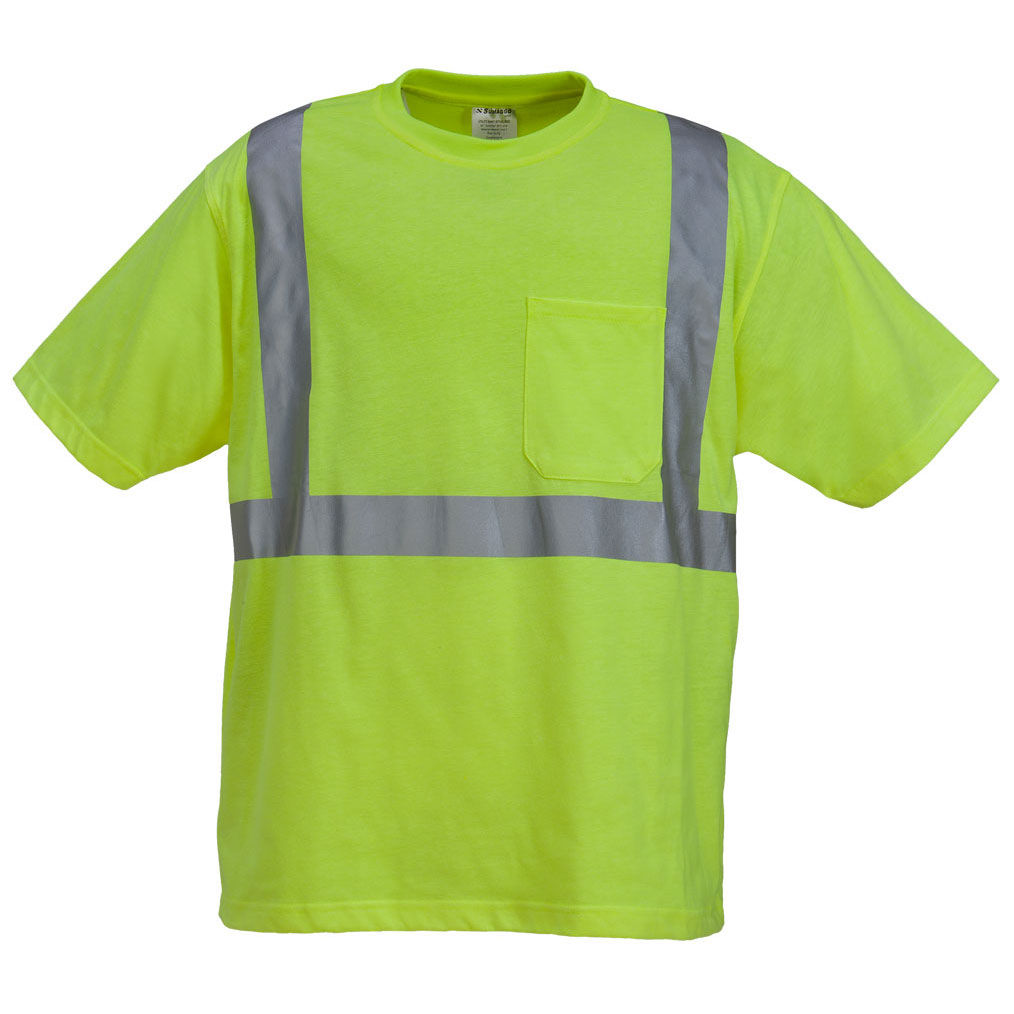 Sumaggo High Visibility Poly Cotton knitted Jersey T Shirt with Pocket in Lime