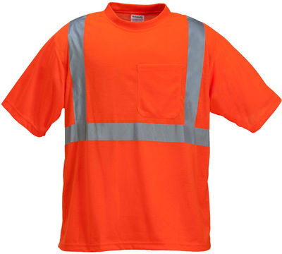 Am image of a Custom Sumaggo High Visibility Polyester Jersey T Shirt with Pocket in Orange!