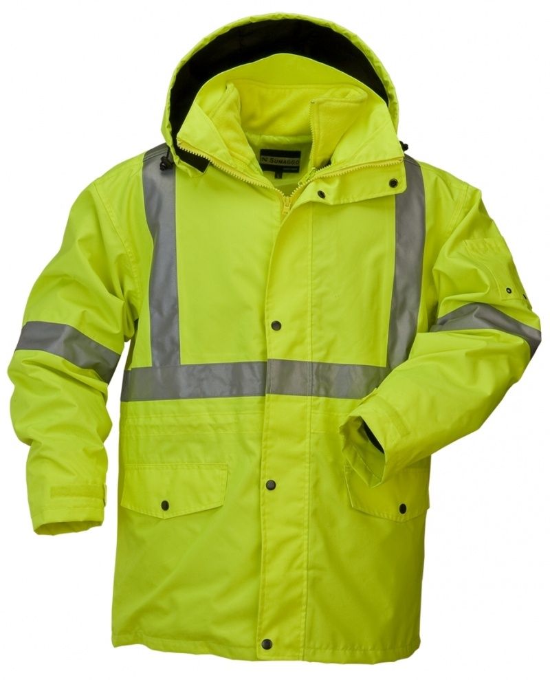 Sumaggo High Visibility 5 in 1 Parka Jacket with 2 in 1 Fleece Inner Jacket in Lime
