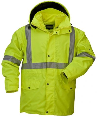 Am image of a Custom Sumaggo High Visibility 5 in 1 Parka Jacket with 2 in 1 Fleece Inner Jacket in Lime!