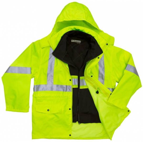 Am image of a Custom Sumaggo High Visibility 3 in 1 Parka Jacket with Poly Cotton Fleece Inner Jacket in Lime!
