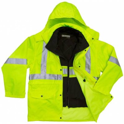 Am image of a Custom Sumaggo High Visibility 3 in 1 Parka Jacket with Poly Cotton Fleece Inner Jacket in Lime!