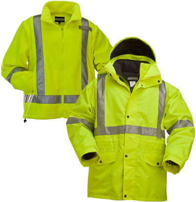 An image of a Custom Sumaggo High Visibility 5 in 1 Parka Jacket with 2 in 1 Fleece Inner Jacket!