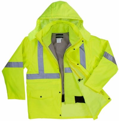 Am image of a Custom Sumaggo High Visibility 3 in 1 Parka Jacket with Soft Shell Inner Jacket in Lime!