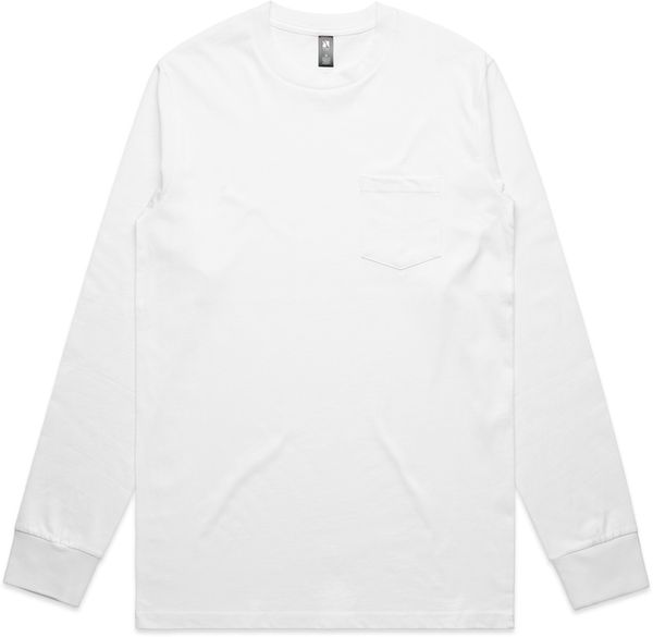 Am image of a Custom AS Colour Mens Classic Pocket Long Sleeve Tee in White!