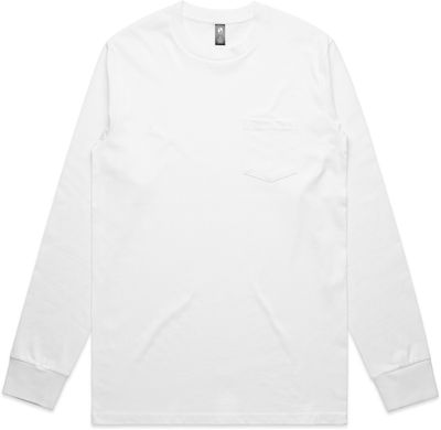 Am image of a Custom AS Colour Mens Classic Pocket Long Sleeve Tee in White!