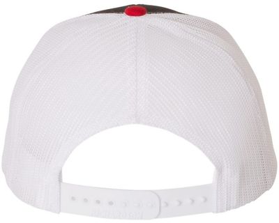Am image of a Custom Richardson Snapback Trucker Cap in Black/White/Red!