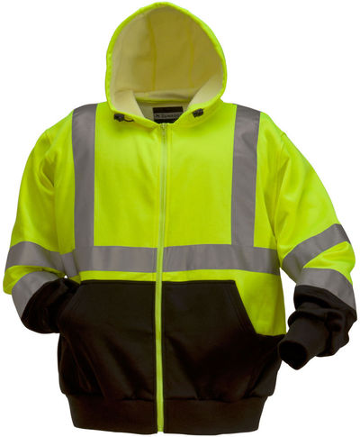 Am image of a Custom Sumaggo High Visibility Polycotton Fleece Hooded Front Zip Jacket New Style in Lime!
