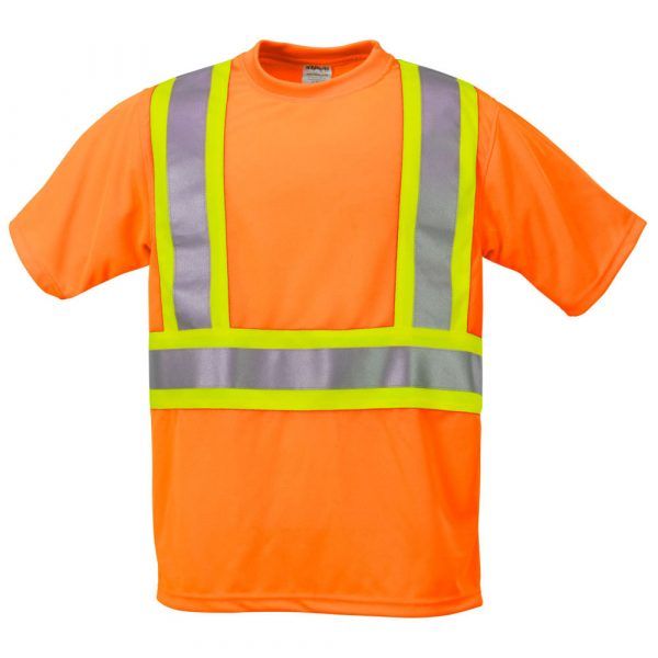 Sumaggo High Visibility Wicking Shirt with Contrasting Color Stripes in Orange