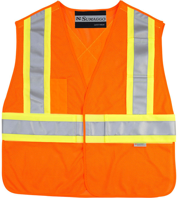 Am image of a Custom Sumaggo HV 5 Point Tear Away Mesh Vest in Orange!