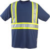 Am image of a Custom Sumaggo Level 1 Wicking T Shirt with Contrasting Stripes in Navy!
