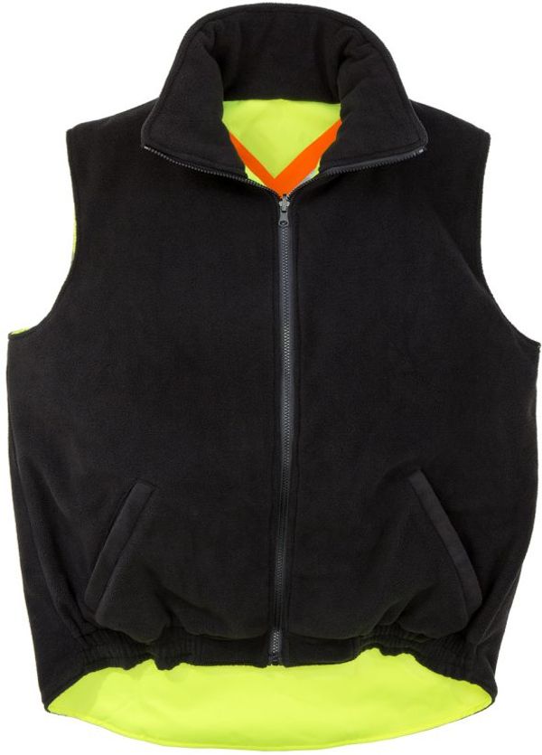 Am image of a Custom Sumaggo High Visibility Reversible Fleece Lined Vest in Lime!