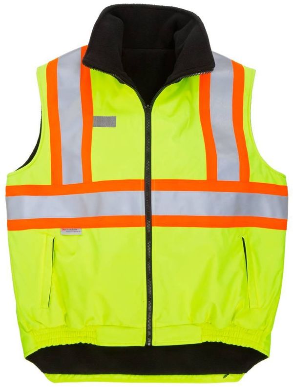 Am image of a Custom Sumaggo High Visibility Reversible Fleece Lined Vest in Lime!