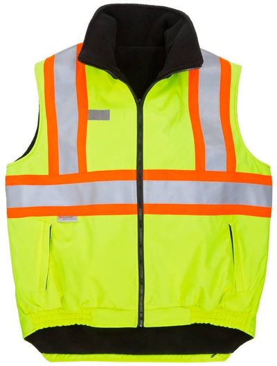 Am image of a Custom Sumaggo High Visibility Reversible Fleece Lined Vest in Lime!