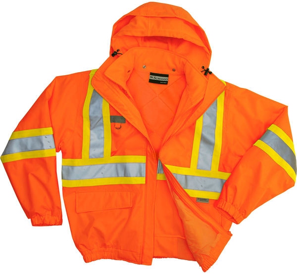 Am image of a Custom Sumaggo HV 3 in 1 Bomber Jacket with Poly Cotton Fleece Jacket in Orange!