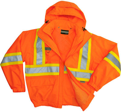 Am image of a Custom Sumaggo HV 3 in 1 Bomber Jacket with Poly Cotton Fleece Jacket in Orange!